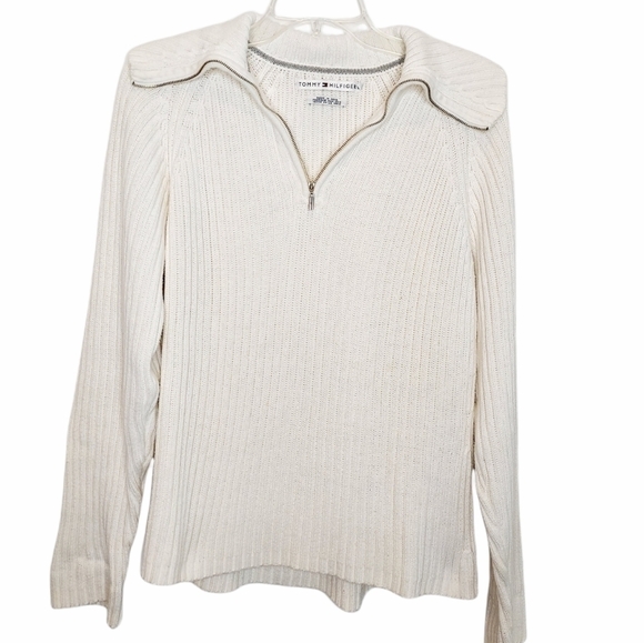 Tommy Hilfiger X-Large 1/4 Zip Ivory Logo Sweater - Picture 1 of 9